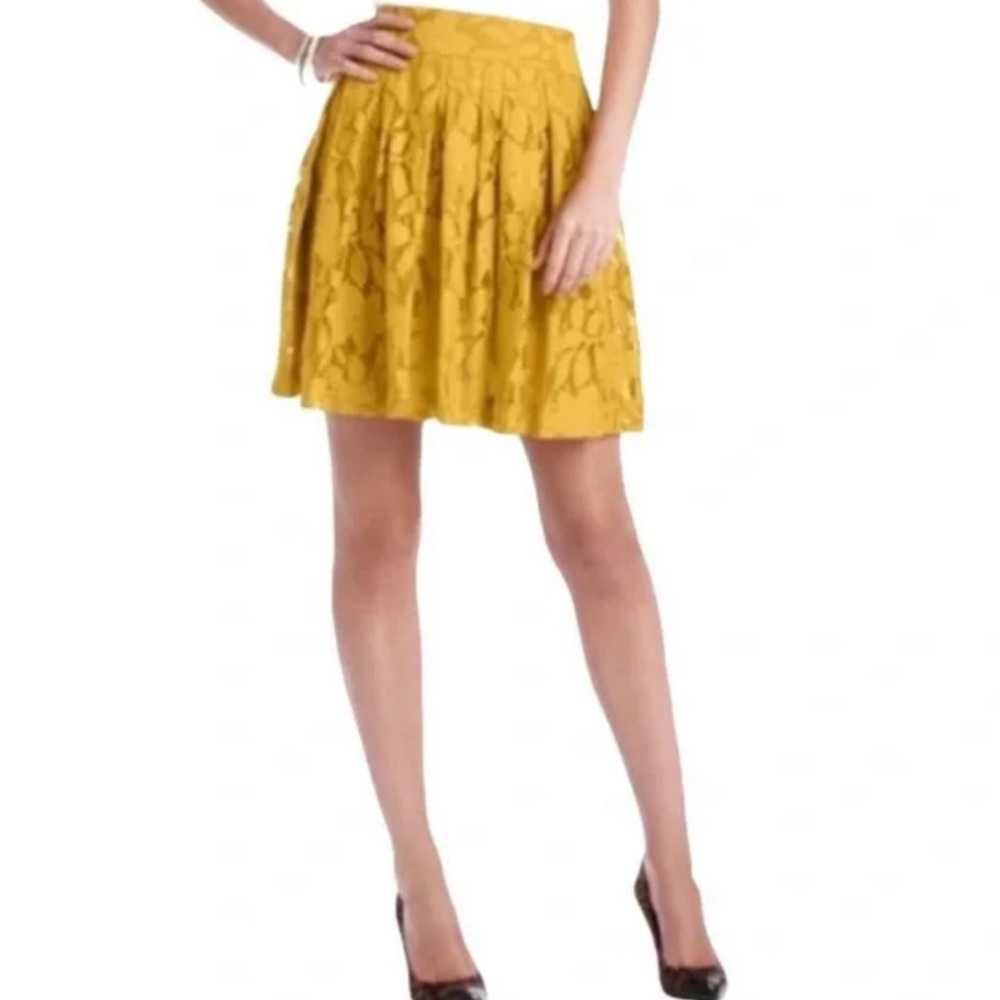 Loft Pleated Yellow Lace Floral Skirt (Size 2)